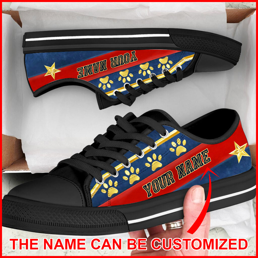 Your Name Dog Paw Gold Mv Lowtop Shoes Canvas Print Lowtop Casual Shoes Gift For Adults