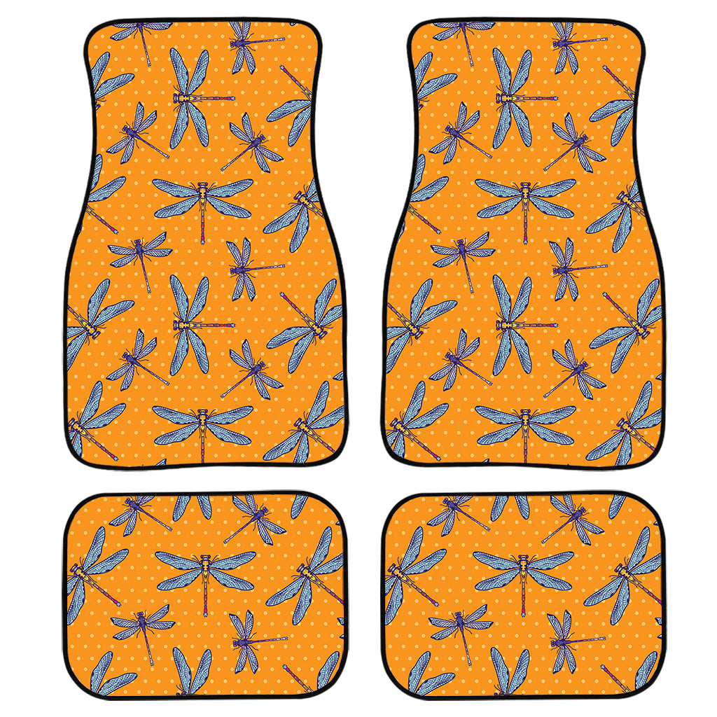 Polka Dot Dragonfly Pattern Print Front And Back Car Floor Mats, Front Car Mat