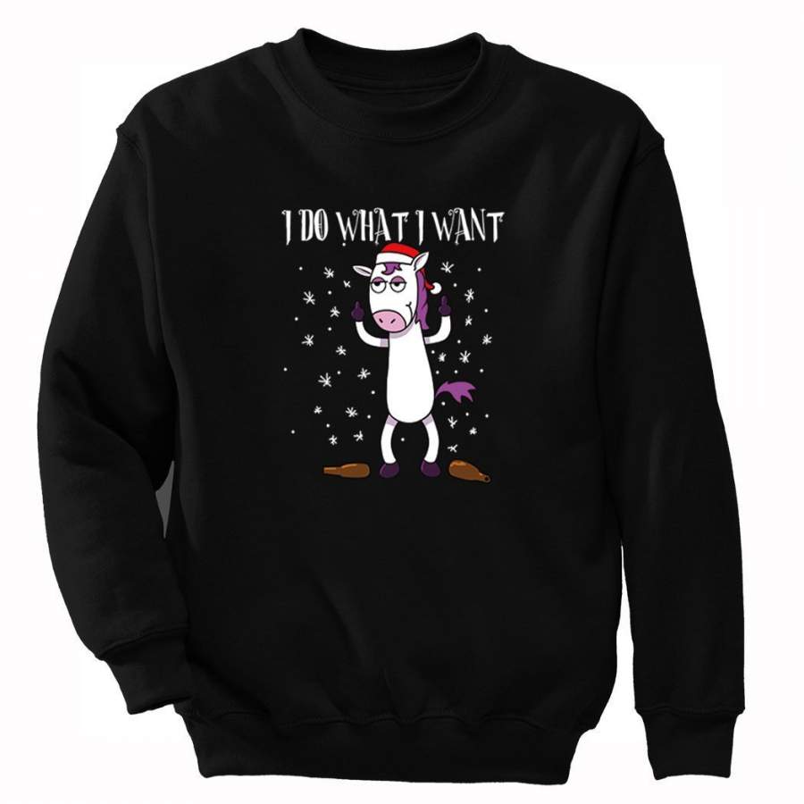 XtraFly Apparel Men’s I Do What I Want Unicorn Donkey Ugly Christmas Pullover Crewneck-Sweatshirt