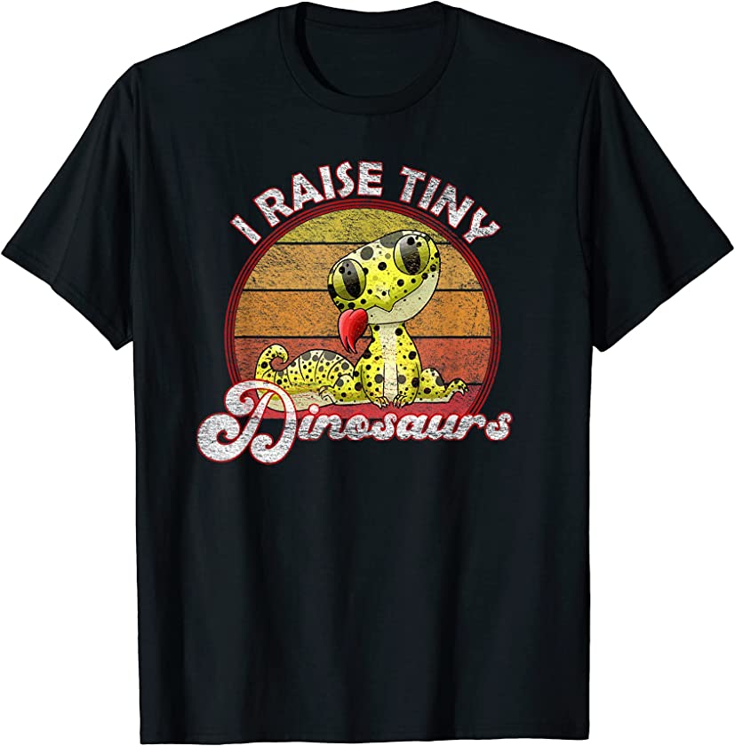 Retro I Raise Tiny Dinosaurs Cute Leopard Gecko Mom Dad Kid T-Shirt