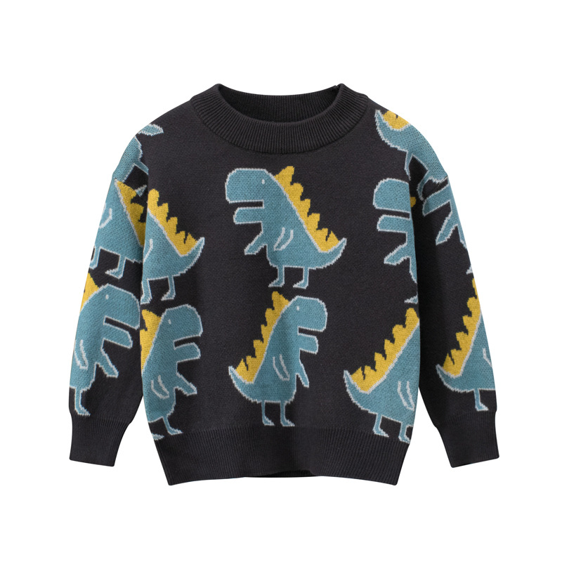 2021 Autumn Children Thin Sweater Kids Boys Girls Clothes Cute Dinosaur Cartoon Cotton Long Sleeve Baby Sweatshirts 3407 alx