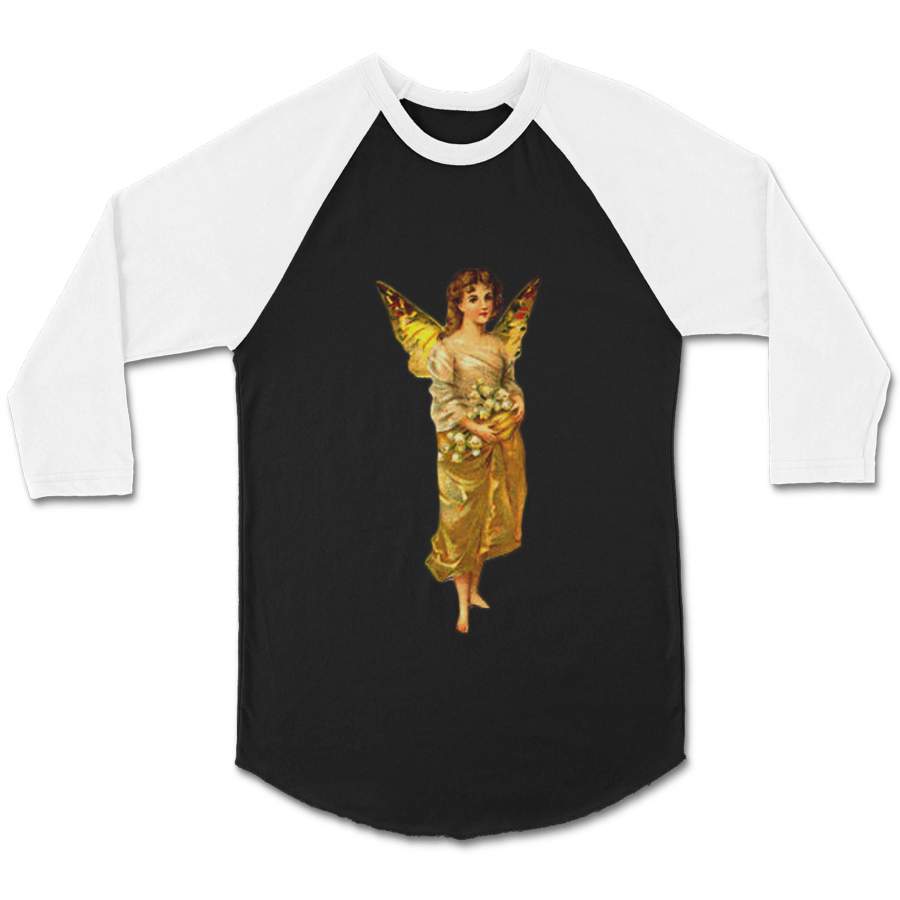 Golden Fairy Vintage Illustration Child Image Wings Unisex 3/4 Sleeve Baseball Tee T-Shirt