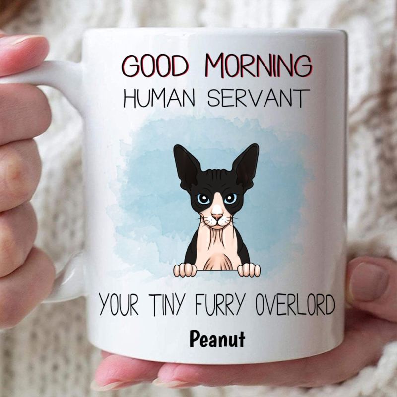 Personalized Good Morning Human Servant Your Tiny Furry Overlord Mug, Custom Gift For Cat Lover