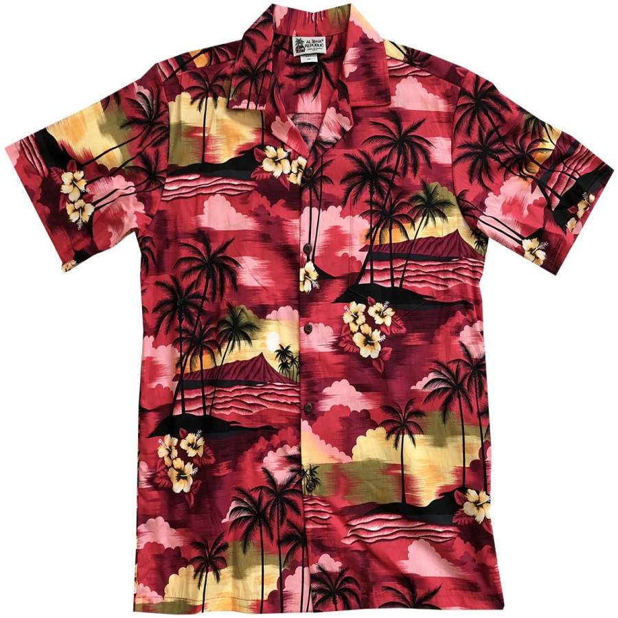 Diamond Head Dusk Red Hawaii Shirt Ha14996