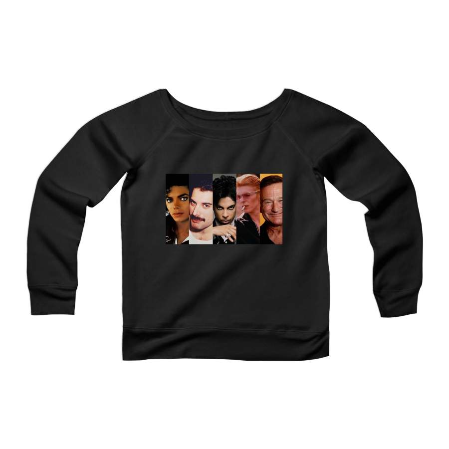 The Greats Prince Michael Jackson David Bowie George Michaels Music Lovers Womans Wide Neck Sweatshirt Sweater