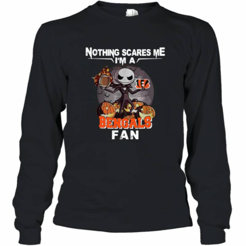 Jack Skellington nothing scares me I’m a Cincinnati Bengals fan shirt Long Sleeve T-Shirt