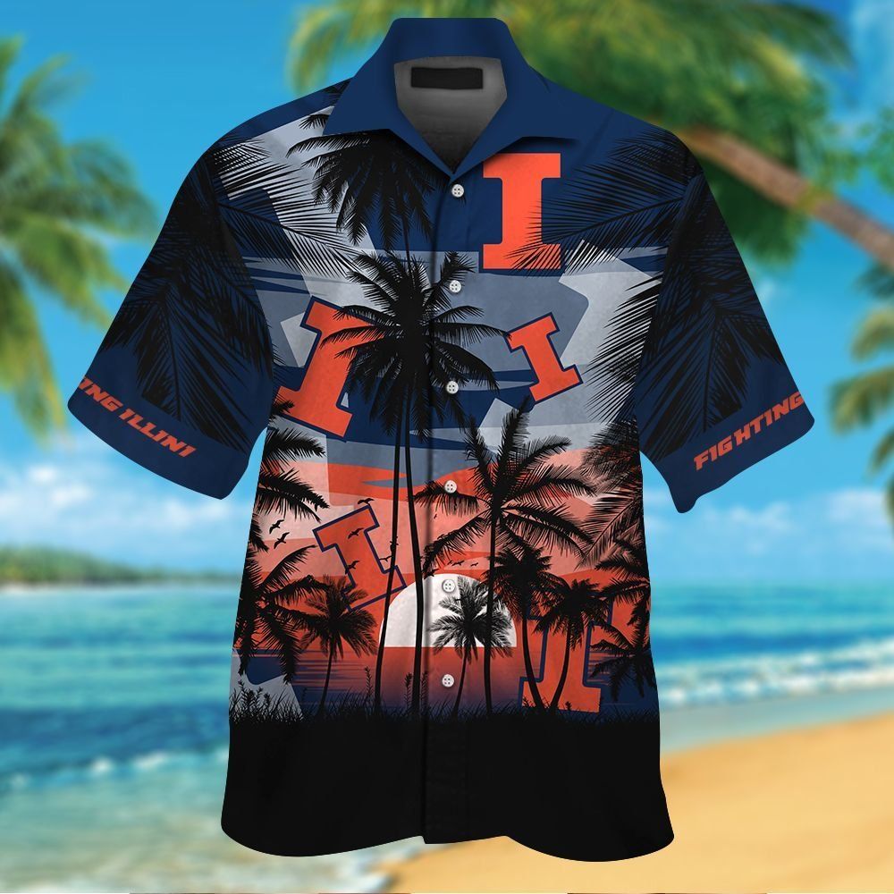 Illinois Fighting Illini Short Sleeve Button Up Tropical Shirt Hawaiian Shirt