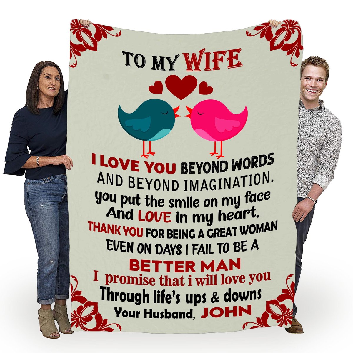 Personalized To My Wife Couple Bird Blanket Gift For Wife From Husband To My Wife I Love You Beyond Word Blanket Customized