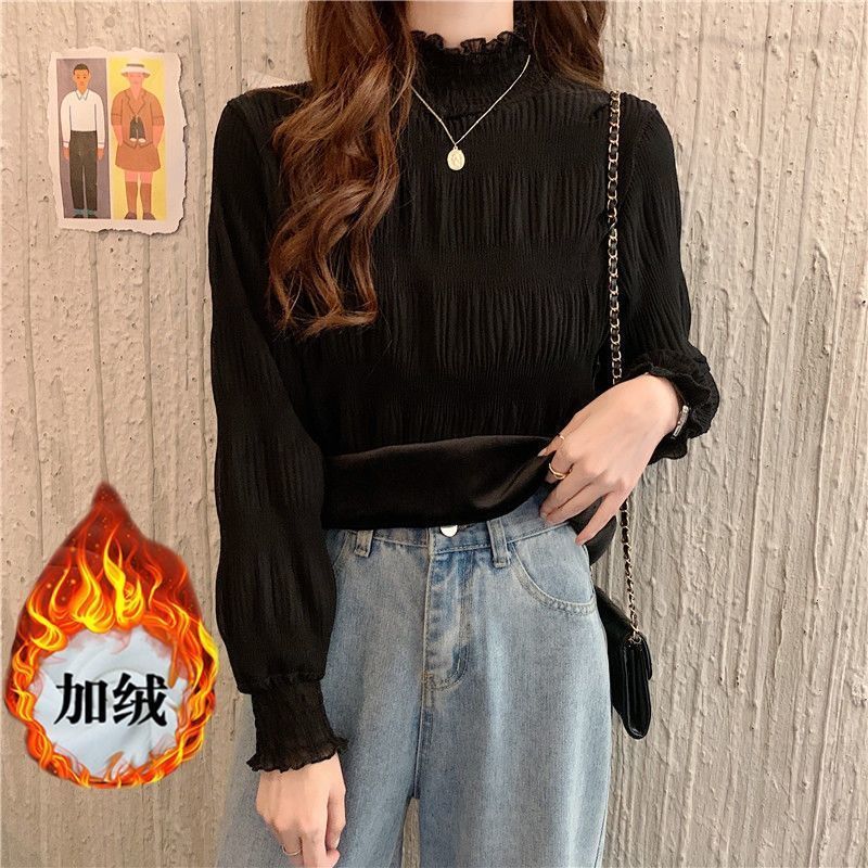 Women Blouse Lace Women’s Autumn Winter Turtleneck White Long-Sleeved Top Blouse Shirts Ropa De Mujer alx