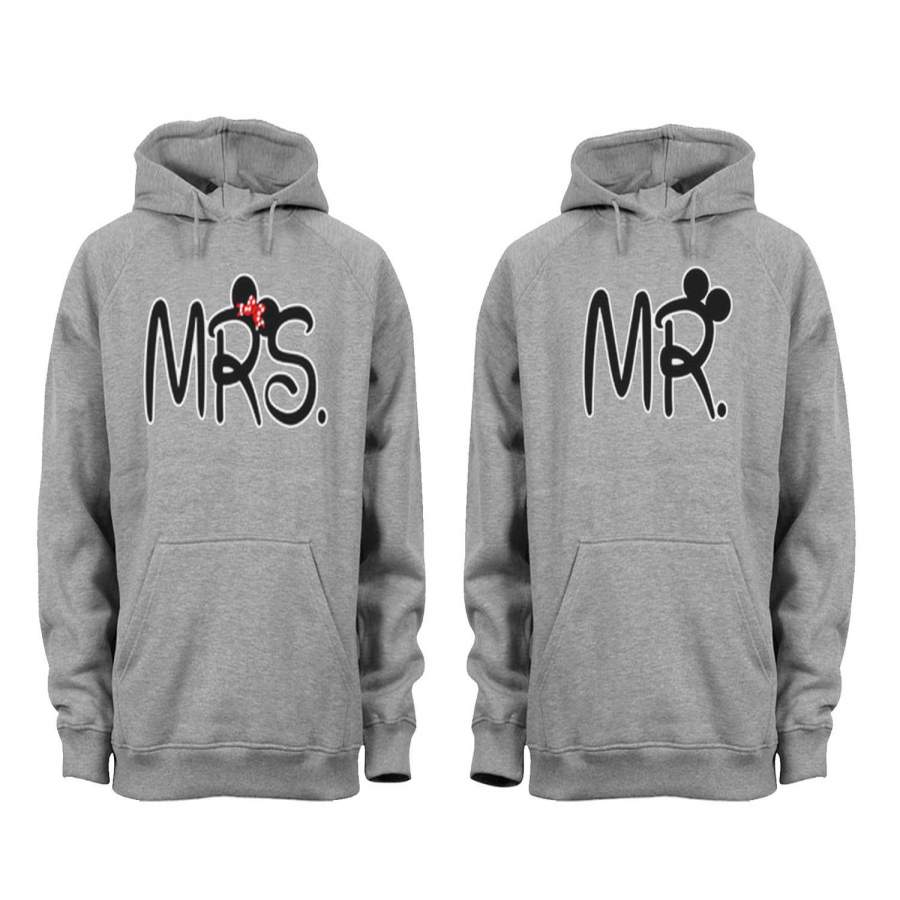 XtraFly Apparel Mr Mrs Ears Valentine’s Matching Couples Hooded-Sweatshirt Pullover Hoodie