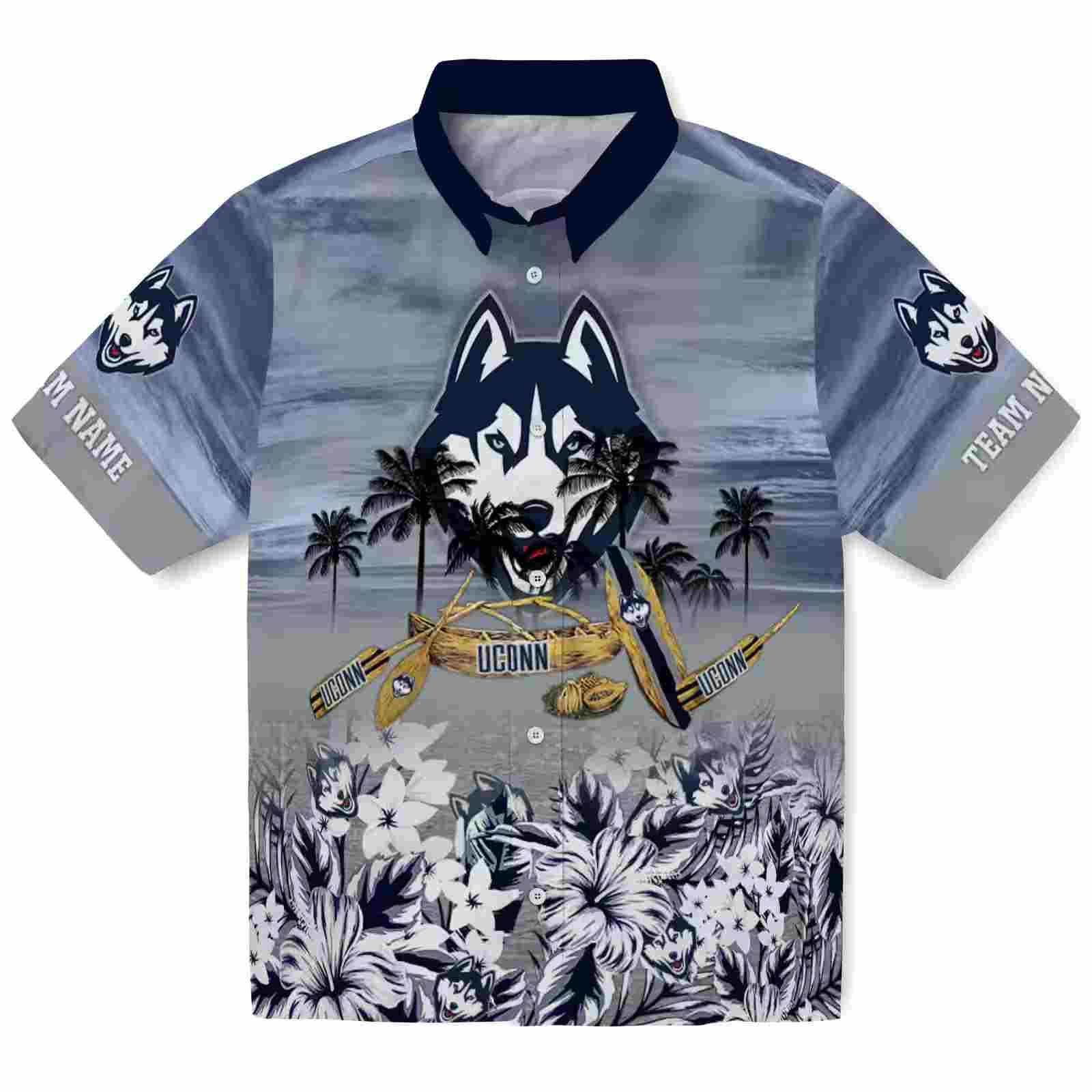 Personalized Uconn Huskies Tropical Canoe Blue Hawaiian Shirt
