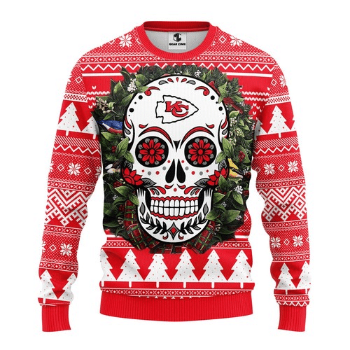 Kansas City Sugar Skull 3D All Over Printed 100% Wool Material Sweater HN041137