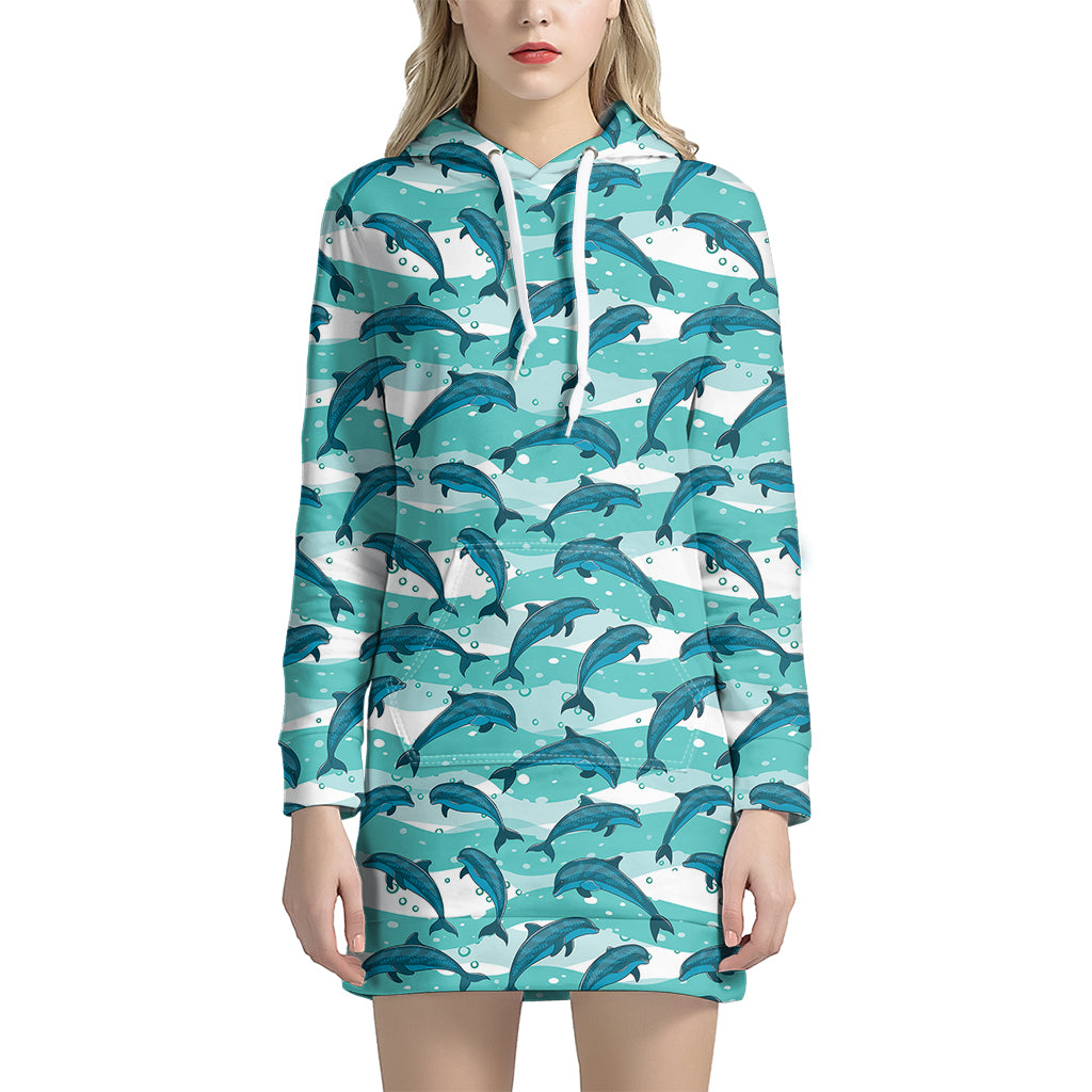 Dolphins In The Ocean Pattern Print Women’S Pullover Hoodie Dress