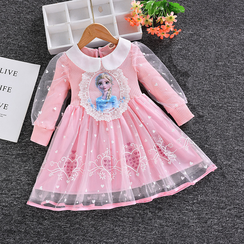 2022 New Princess Dress Girls Dress Spring and Autumn Dress Long-sleeved Children’s Western Style Elsa Frozen Kids Dress 2-8Y alx