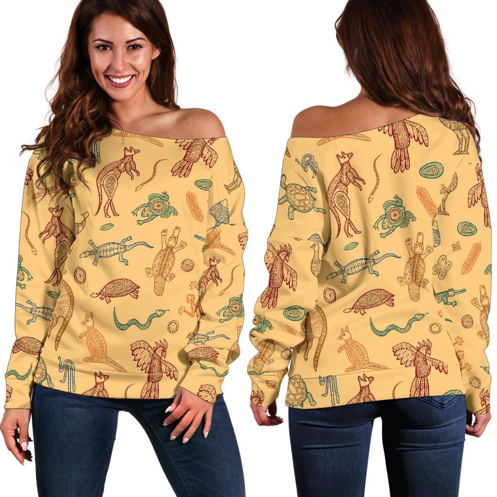 Women’S Off Shoulder Sweater – Australian Animals Sweater