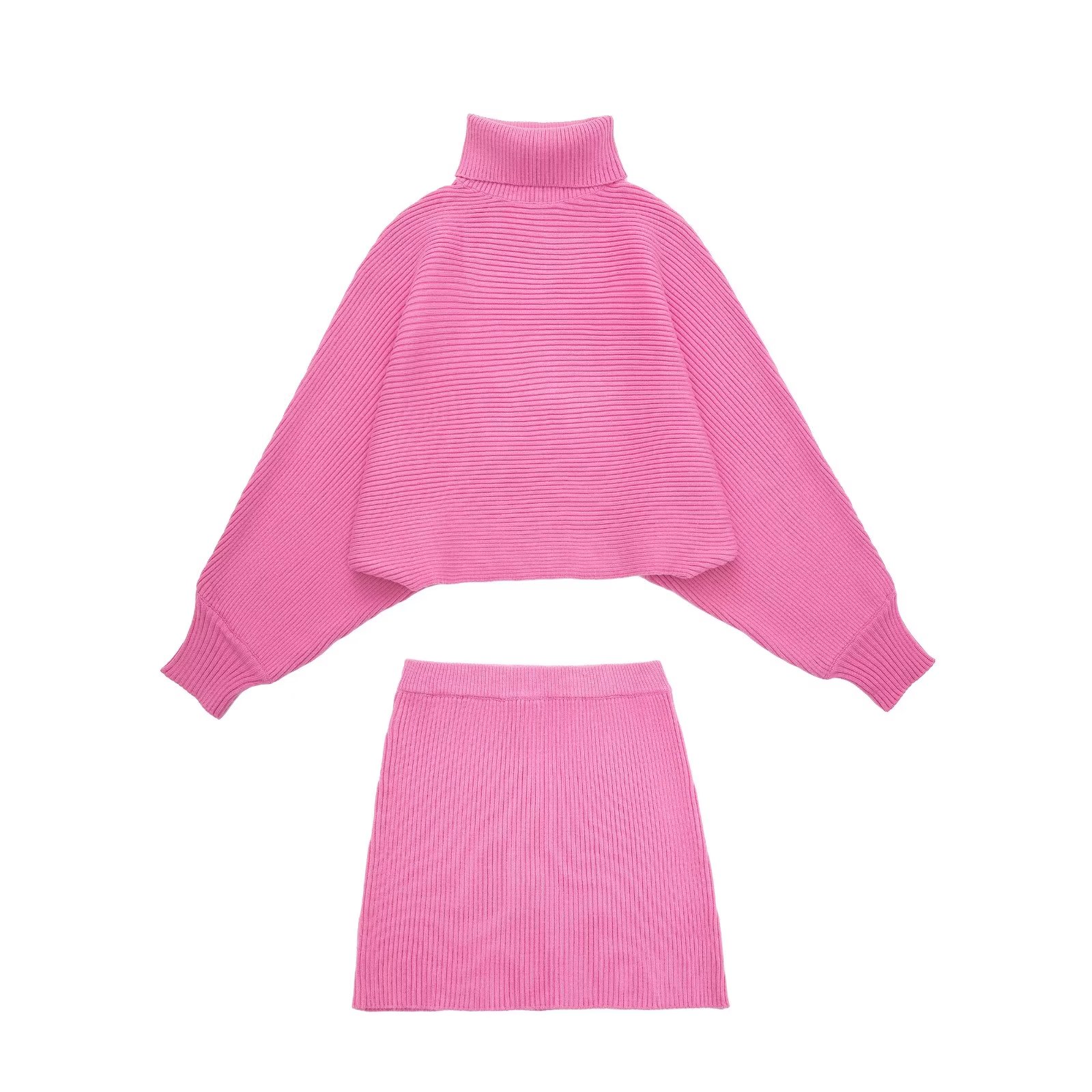 Autumn 2022 Knitted 2 Pieces Set Women Pullovers Sweater Pink Tops + High Waist Mini Skirts Sweet Solid Skirts Suits HH7096 alx