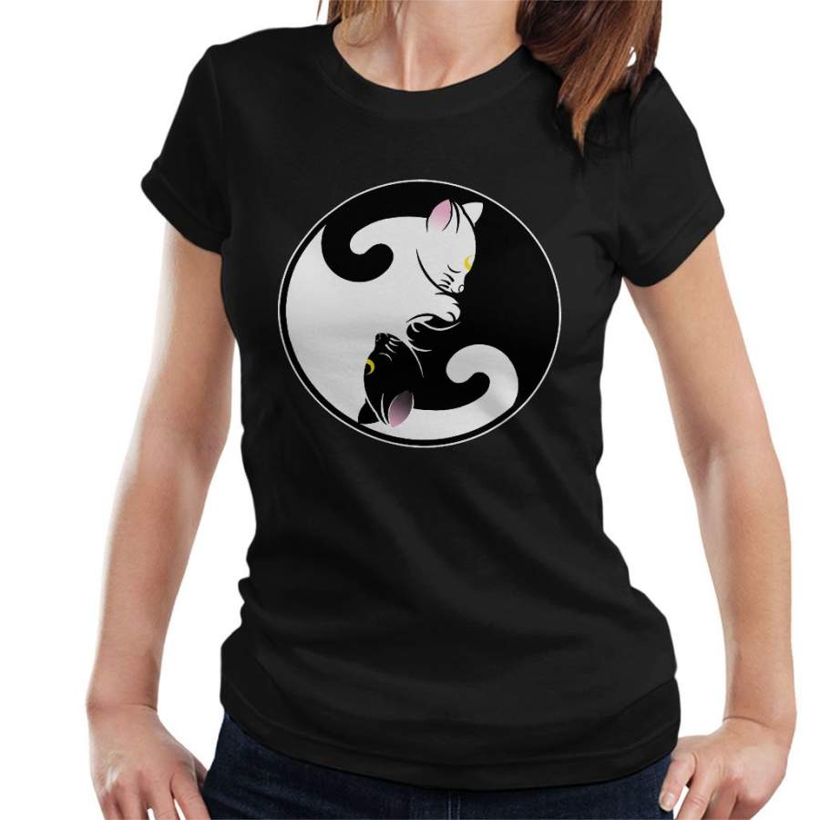 Sailor Moon Luna And Artemis Yin Yang Symbol Women’s T-Shirt