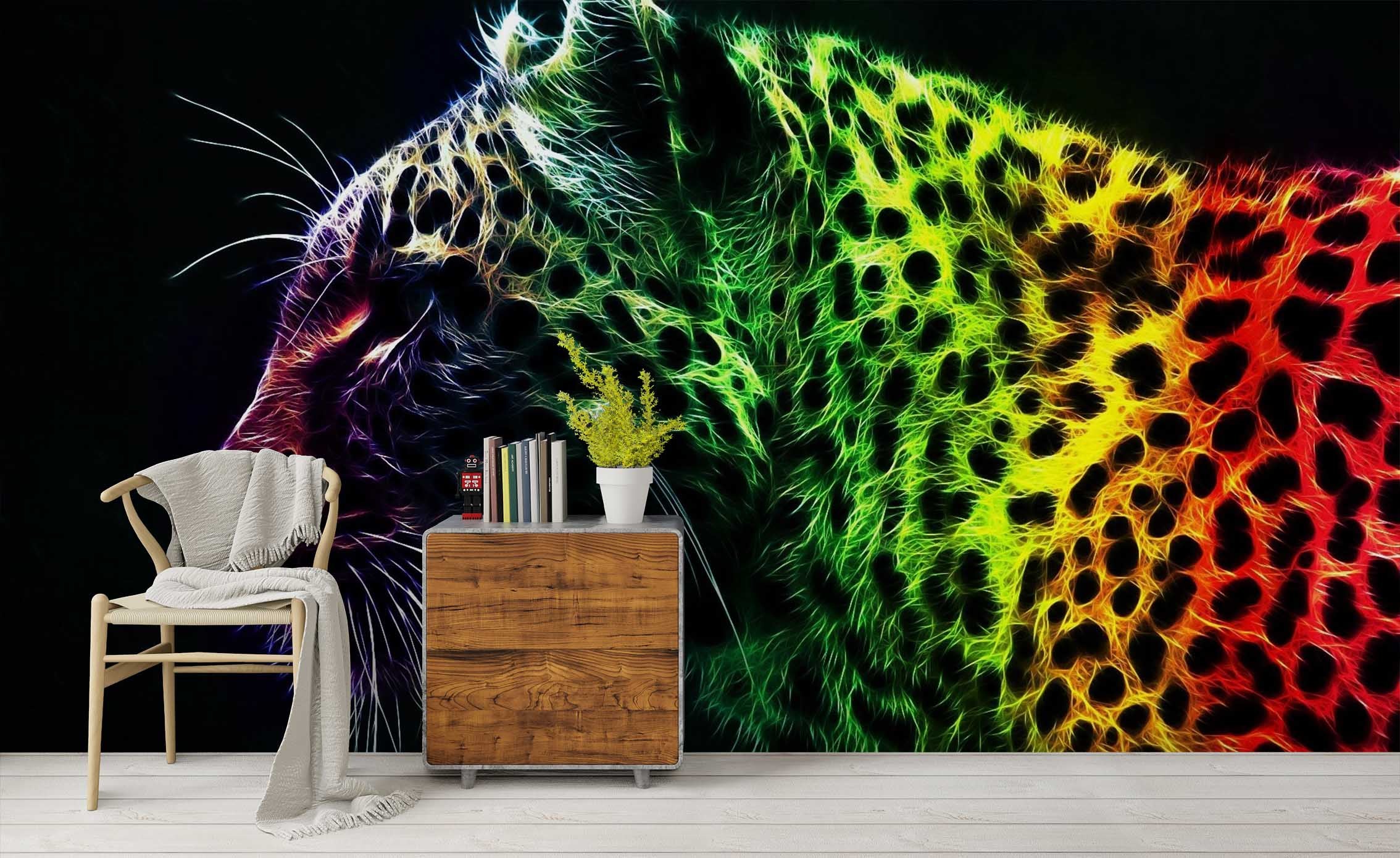 3D Abstract Fierce Gradient Ramp Leopard Wall Mural Wallpaper Zy D41