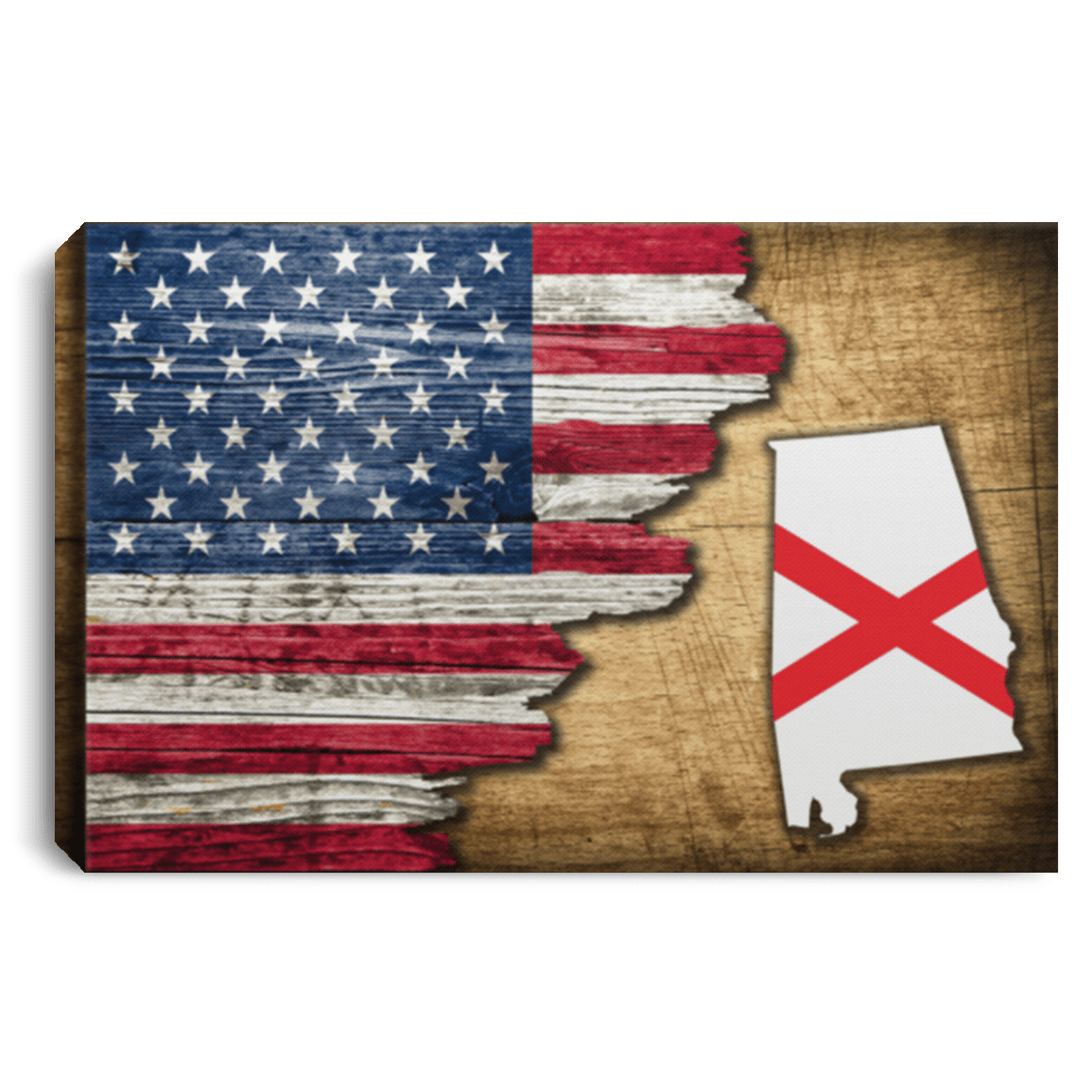 United States/Alabama Flag Ripped Effect 12X8 Inches Landscape Canvas .75In Frame