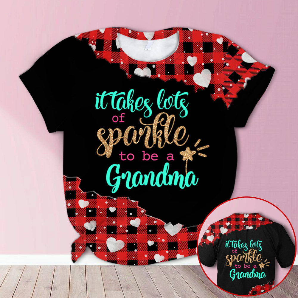 Personalized It Takes Lots Of Sparkle To Be A Grandma Blink Red Plaid All Over Print Shirts, 3D Hoodie, Sweatshirt, Shirt And Polo For Grandma Hn98 Do99