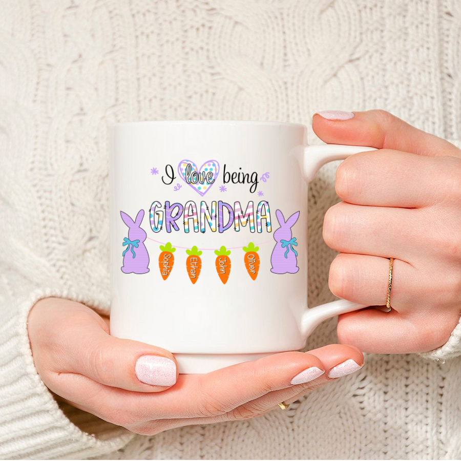 Personalized I Love Being Grandma With Grandkids Carrots Easter Bunny Mug