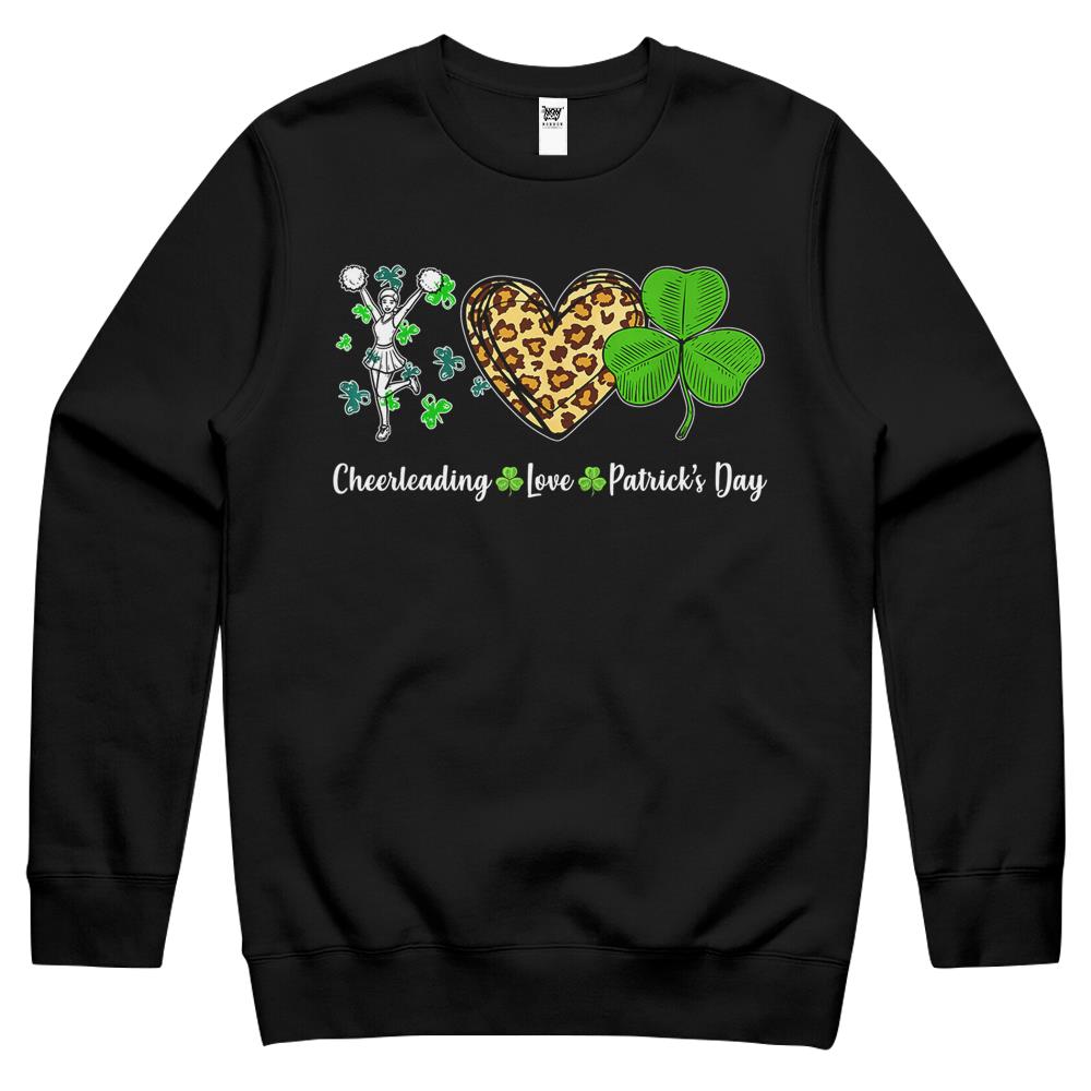 Cheerleading Love Leopard Heart Shamrock St Patrick’S Day Crewneck Sweatshirt