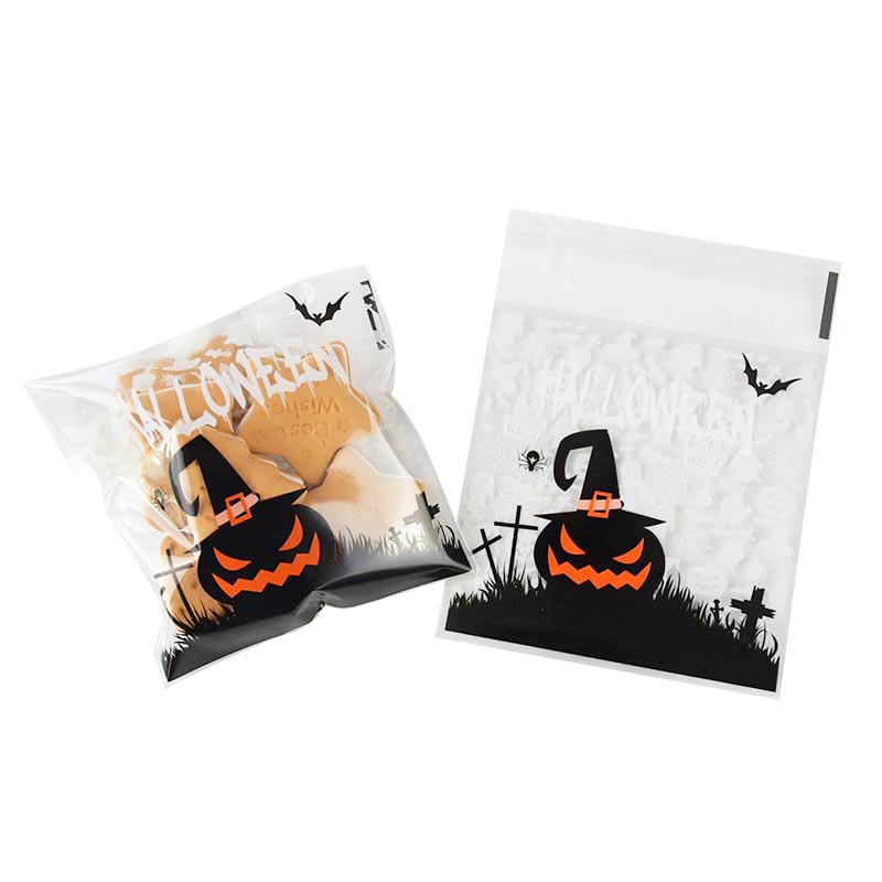 50/100pcs Happy Halloween Candy Bag Gift Cookie Bags Biscuits Snack Plastic Packaging Bags Halloween Party Decoration Supplies alx