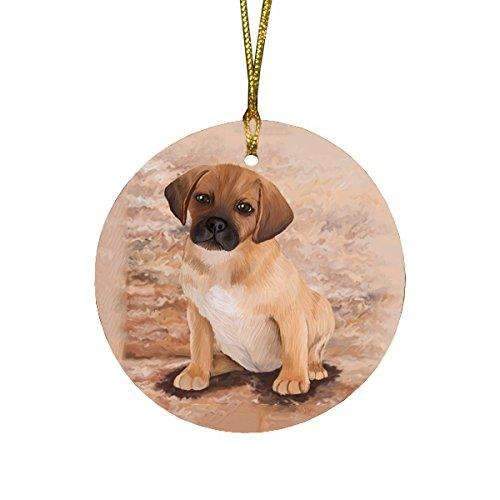 Puggle Puppy Dog Round Christmas Ornament