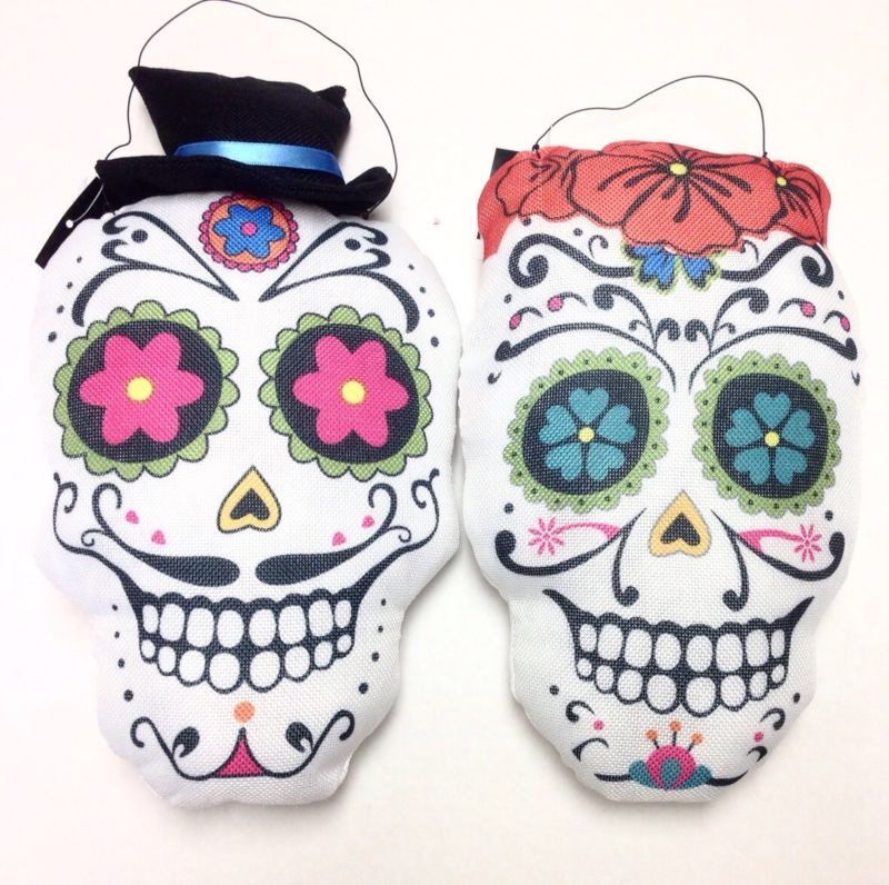 Mr & Mrs Sugar Skull Day Of The Dead Gothic Couple Wall Hanging Decor Pillow