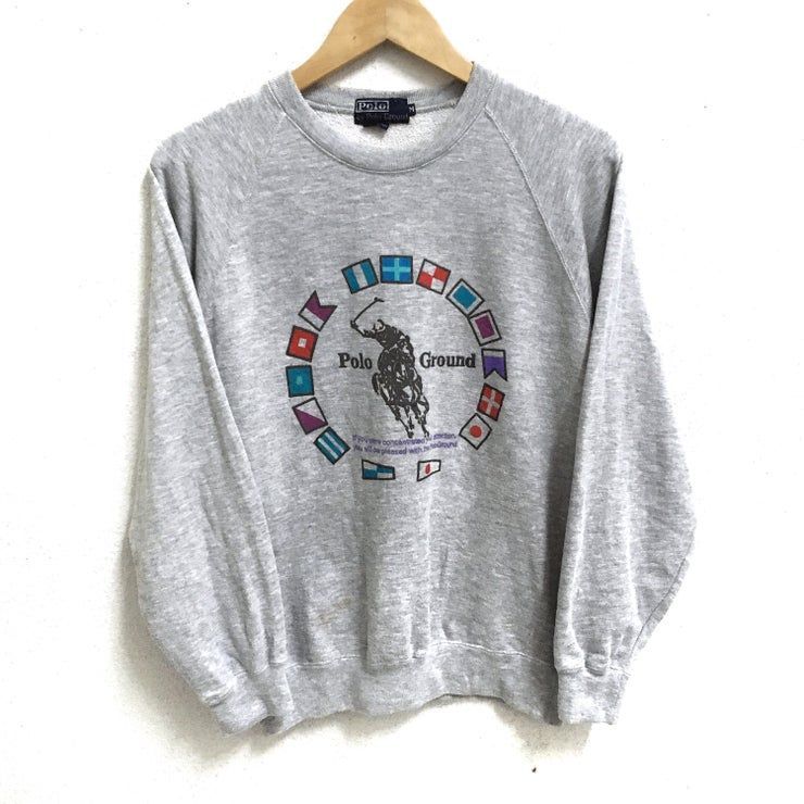 Rare Polo Big Pony Couleur Gris Collier Ras Du Cou Pulls Pull Pull S Taille La Terre Shirt