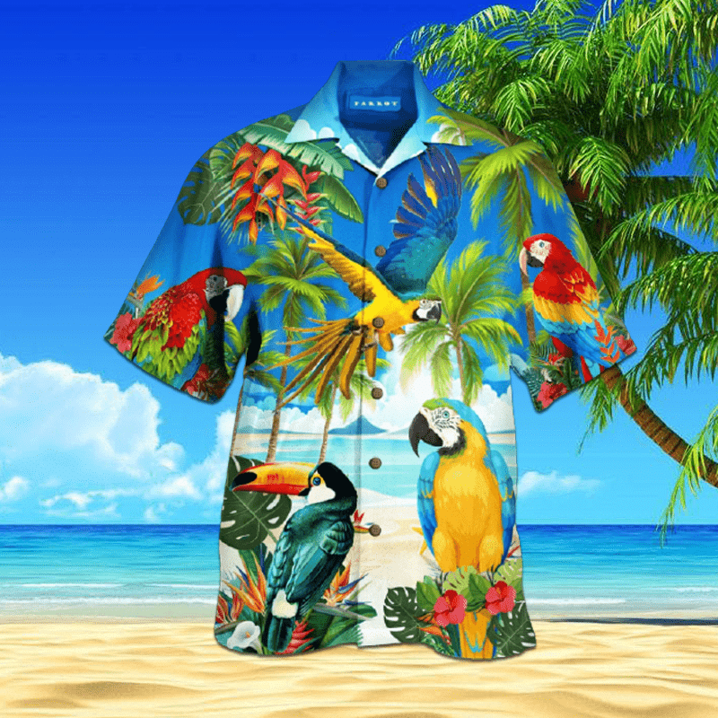 Parrot Coconut Trees Hawaii Unisex Aloha Shirts Ha104942