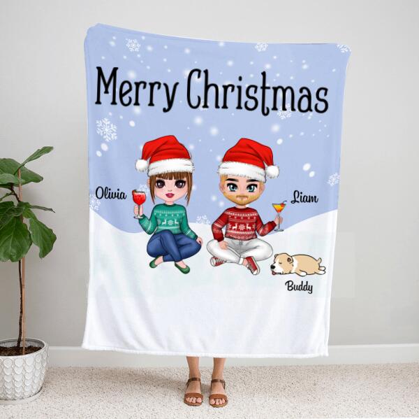 Personalized Couples Picture Blanket – Christmas Gifts For Dog Lovers – Up To 4 Dogs