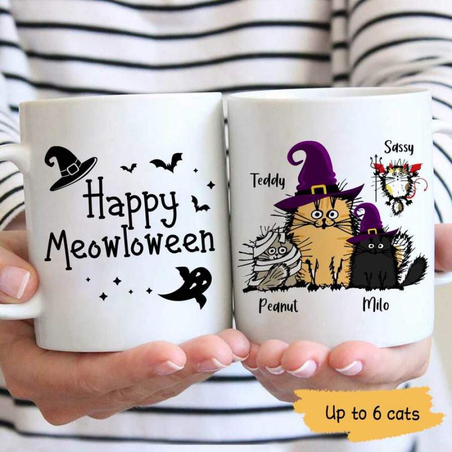 Happy Meowloween Fluffy Cat Personalized Mug