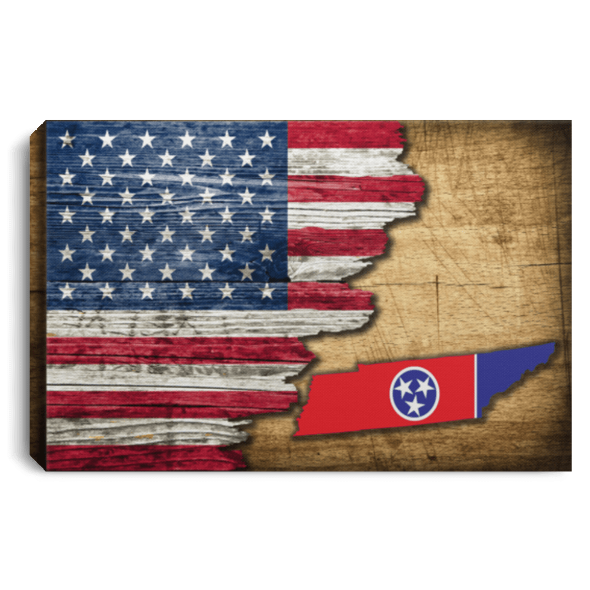 United States/Tennessee Flag Ripped Effect 12X8 Inches Landscape Canvas .75In Frame
