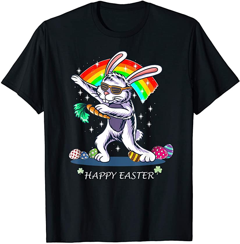 Mens Easter Bunny Funny Rabbit Holding Carrot Color Egg Rainbow T-Shirt