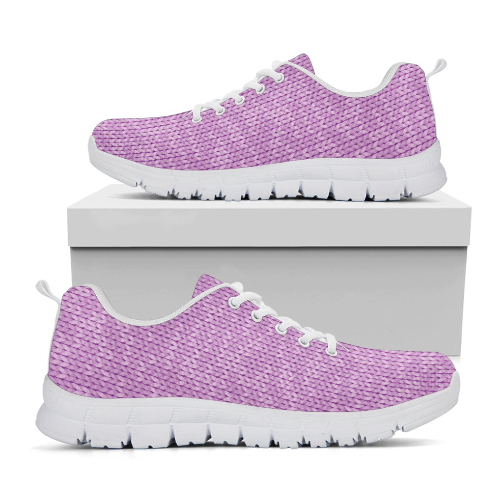 Violet Knitted Pattern Print White Sneakers