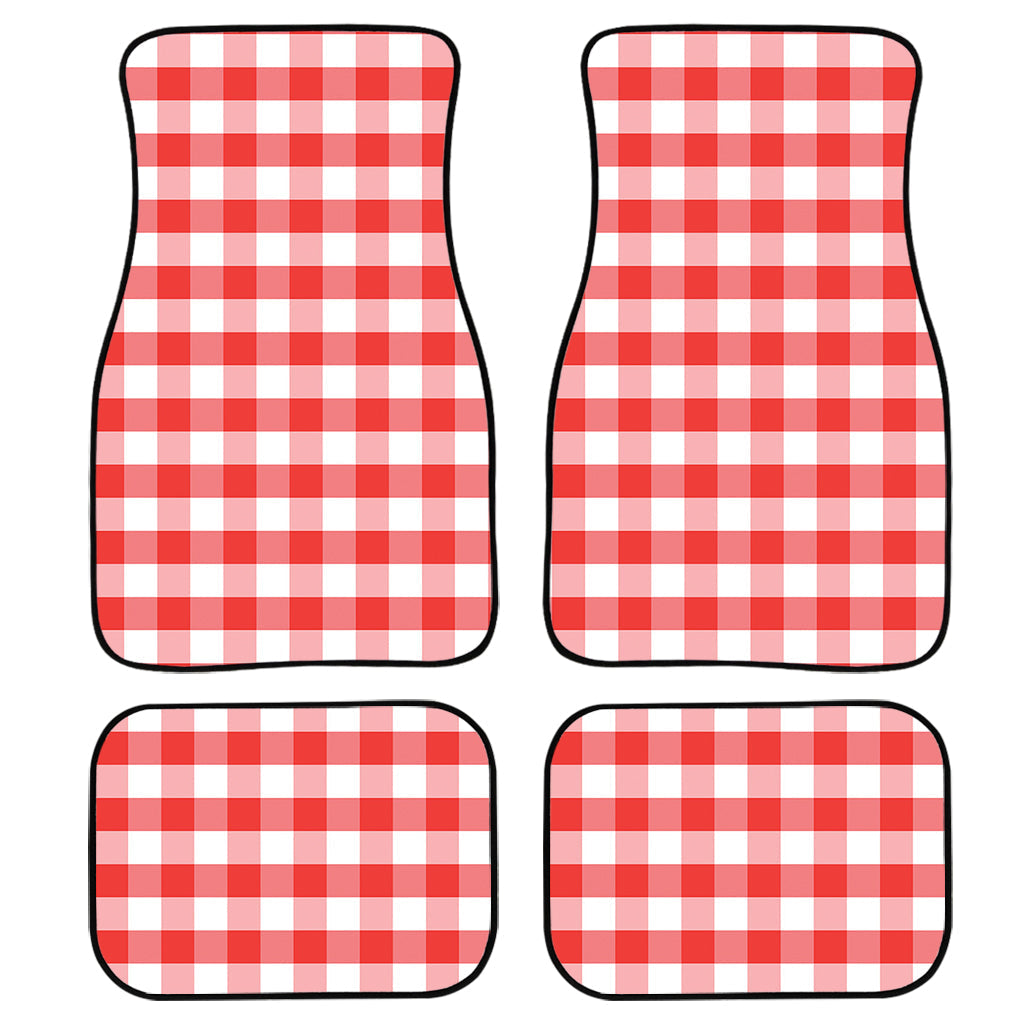 Red And White Gingham Pattern Print Front And Back Car Floor Mats, Front Car Mat