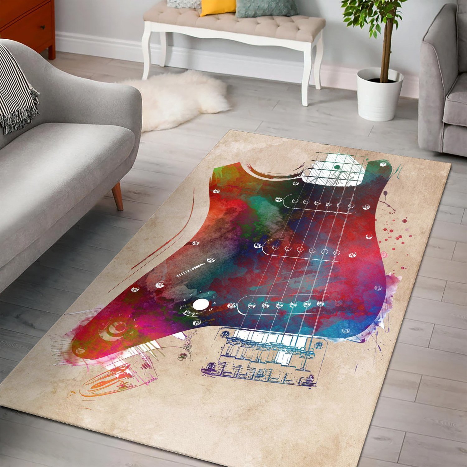 Guitar Art  Instrument Area Rug, Living Room Rug,  Halloween Gift