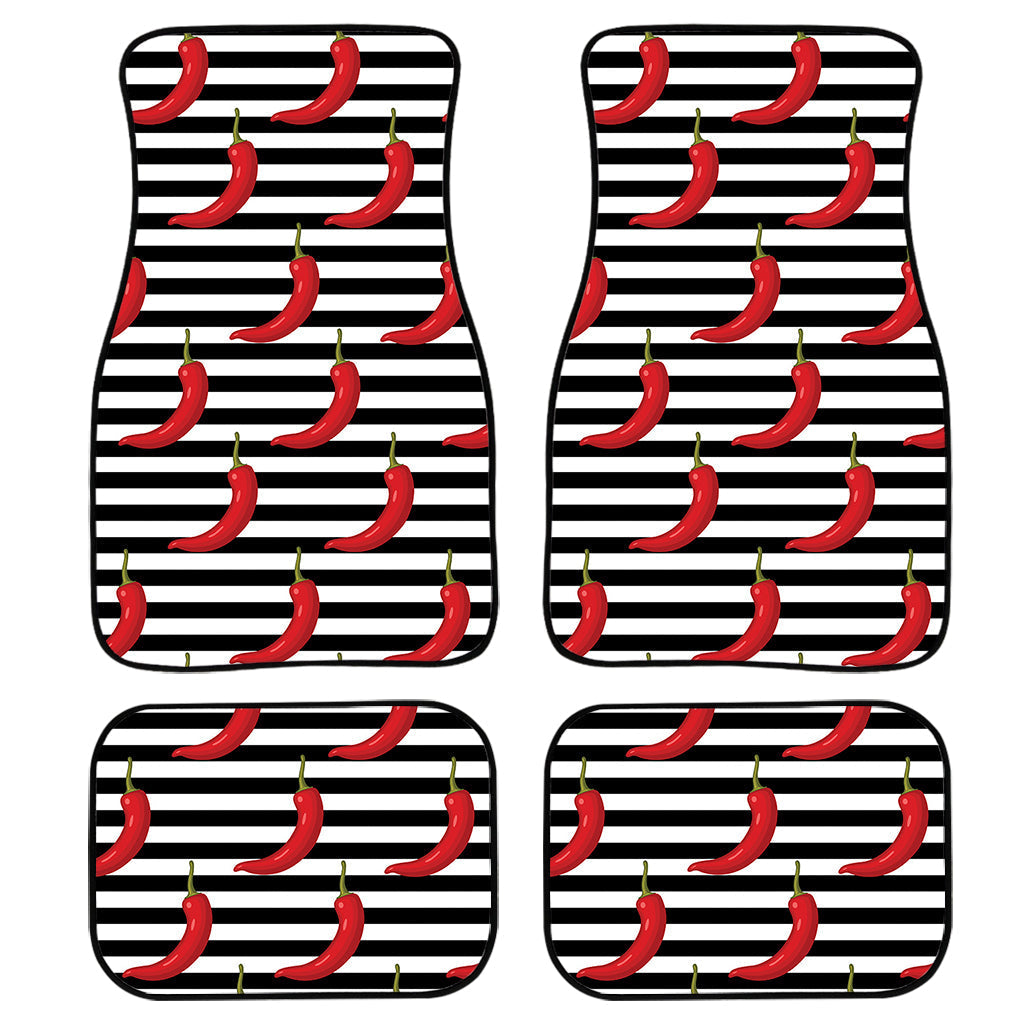 Black And White Striped Chili Print Front And Back Car Floor Mats, Front Car Mat