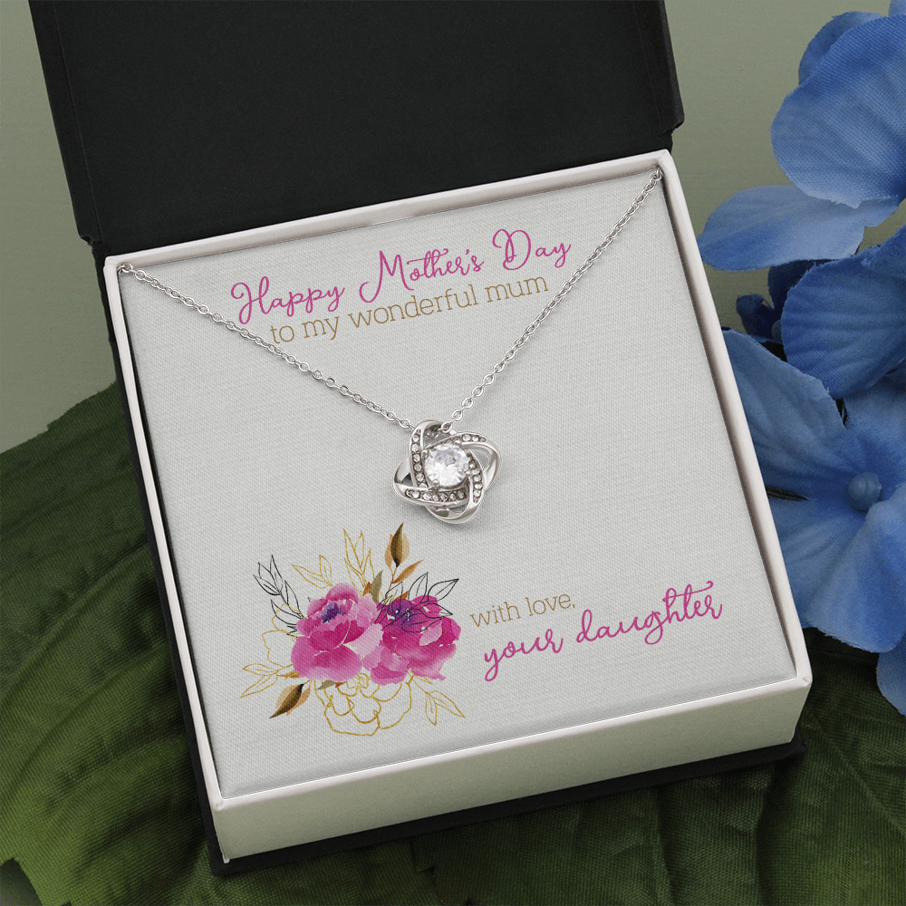 Mothers Day Gift To Mum, From Daughter, Love Knot Necklace, White Gold, Cubic Zirconia, Mother'S Day Gift - Realtorgift X California
