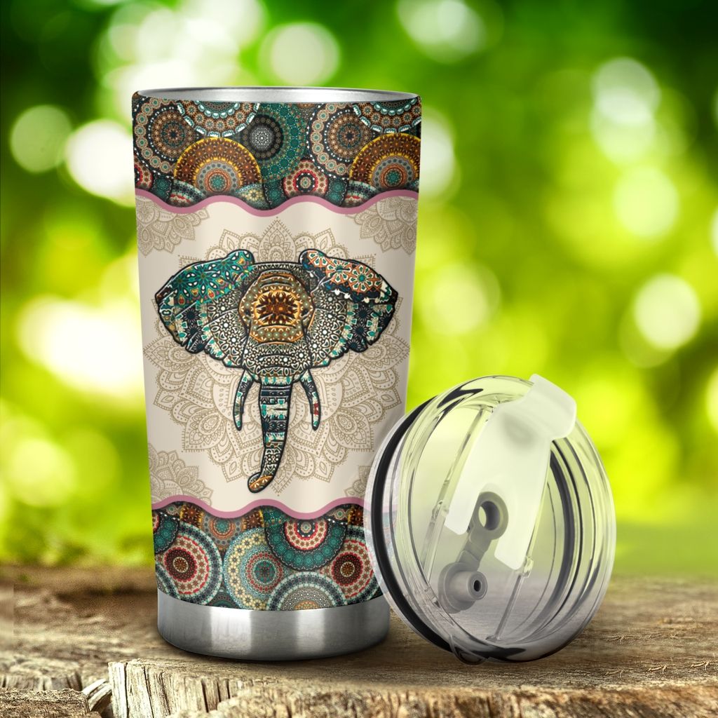 Elephant Vintage Mandala Stainless Steel Tumbler, Tumbler Cups For Coffee/Tea, Great Customized Gifts For Birthday Christmas Thanksgiving