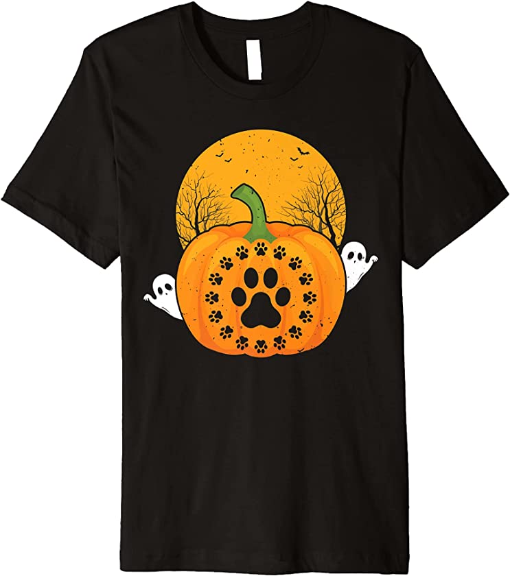 Pumpkin Dog Paw Halloween Puppy Lover Spooky Ghosts Dog Paws Premium T-Shirt