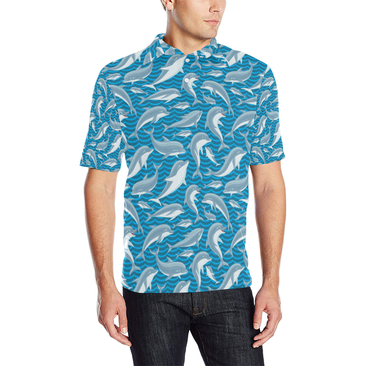 Dolphin Cute Print Pattern Men Polo Shirt