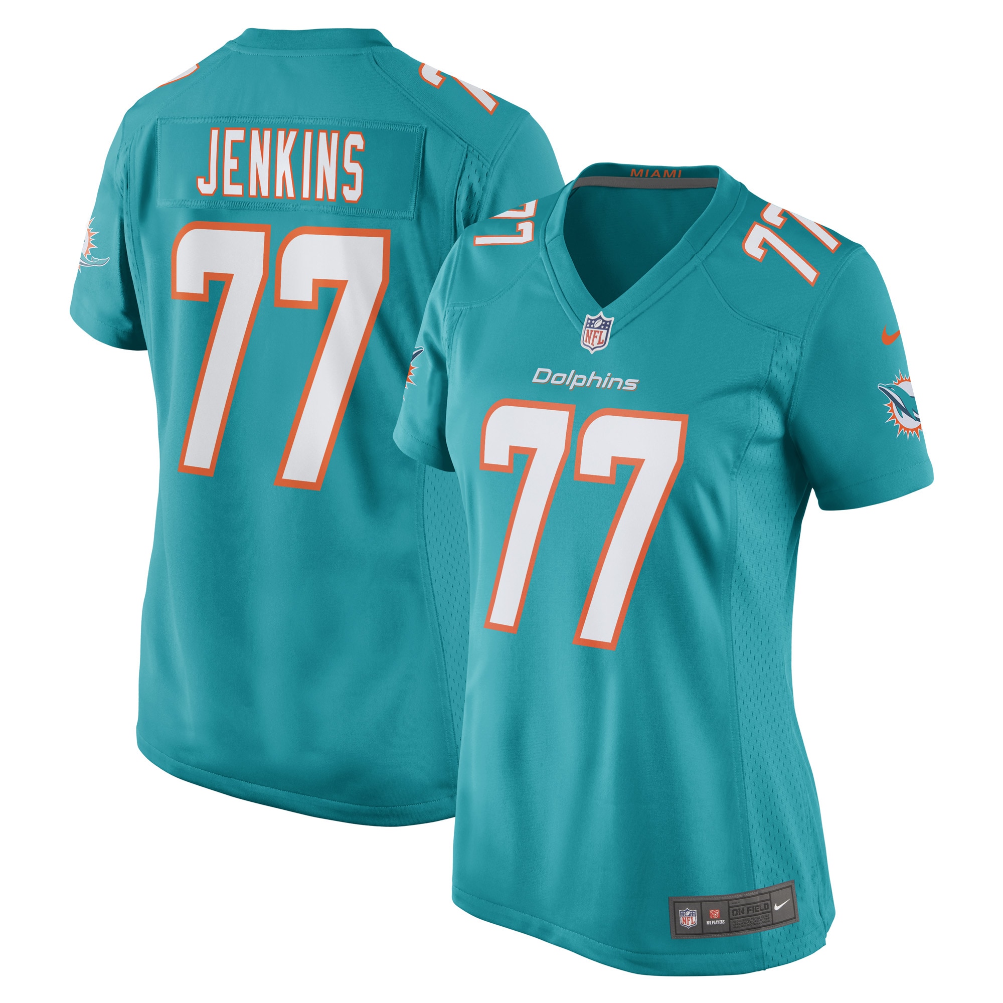 John Jenkins Miami Dolphins Women's Game Player Jersey – Aqua