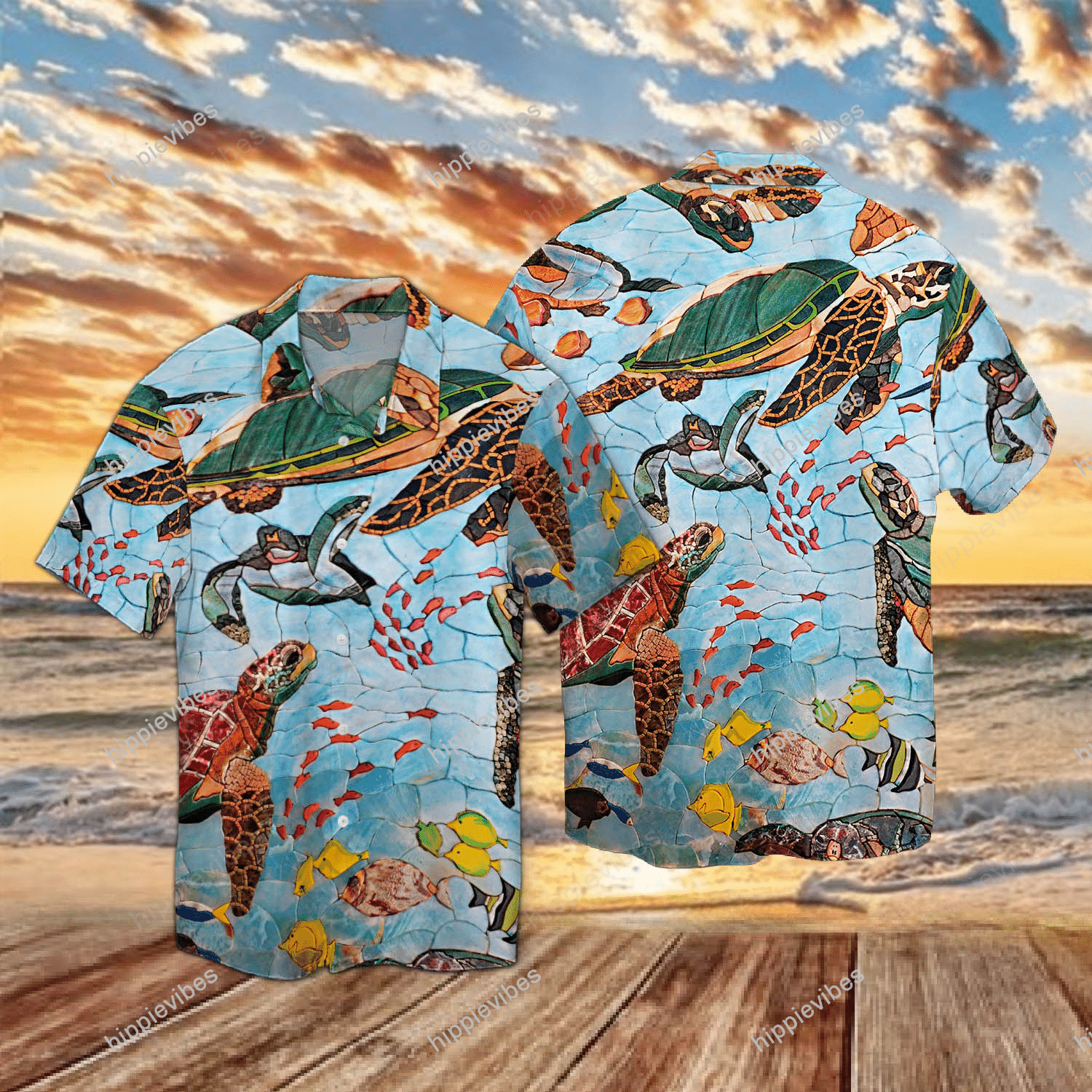 Sea Turtles In Ocean Mosaic Pattern Hawaiian Shirt Ha57681