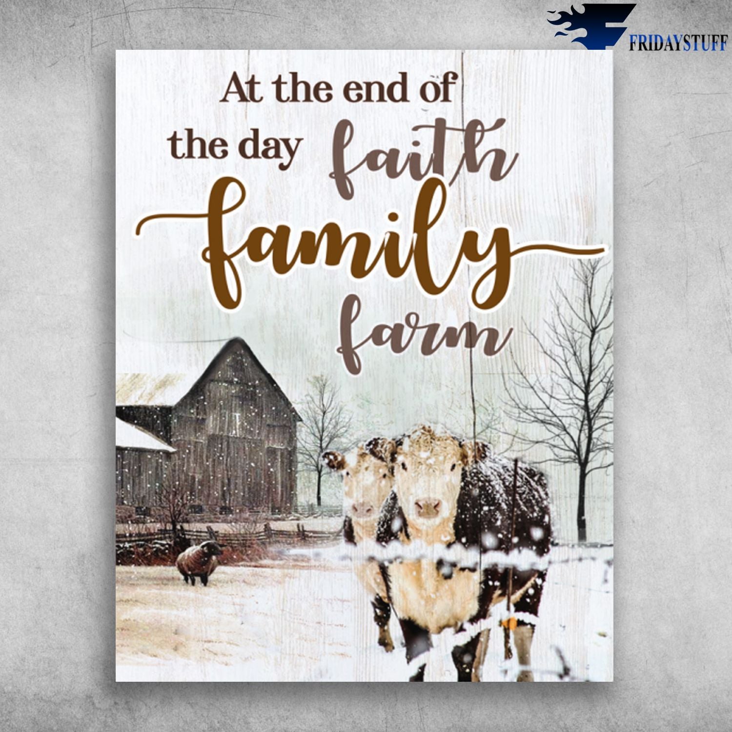 At The End Of The Day Faith Family Farm Cow On Snowy Day Canvas Christmas Gift Ideas