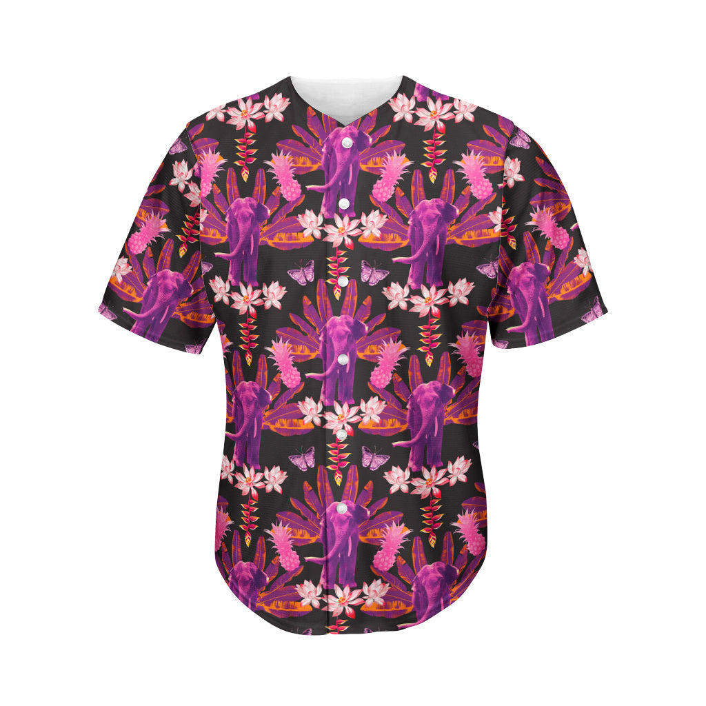 Purple Tropical Elephant Pattern Print Men’S Baseball Jersey 3D Print