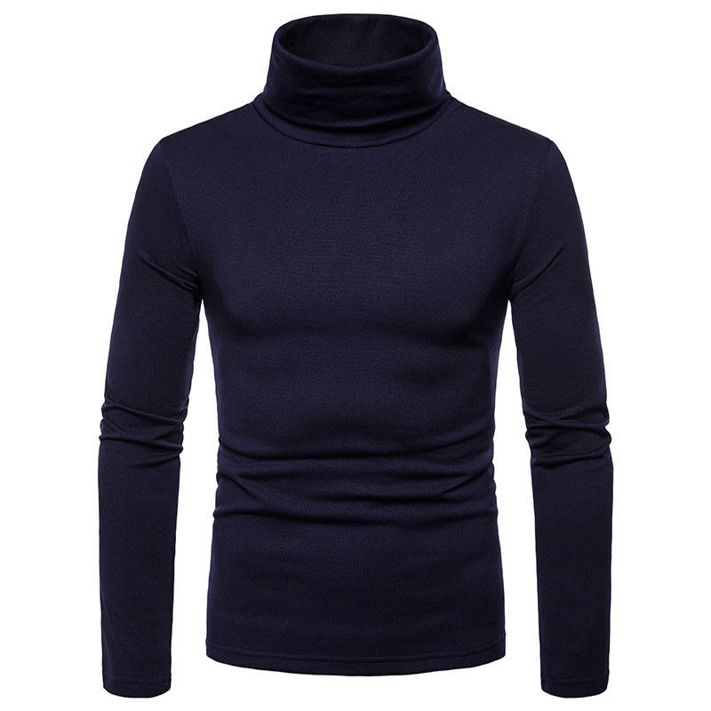 Autumn Winter Tops Fashion Mens Casual Slim Fit Basic Turtleneck Knitted Sweater High Collar Pullover Male Double Collar M-2XL alx