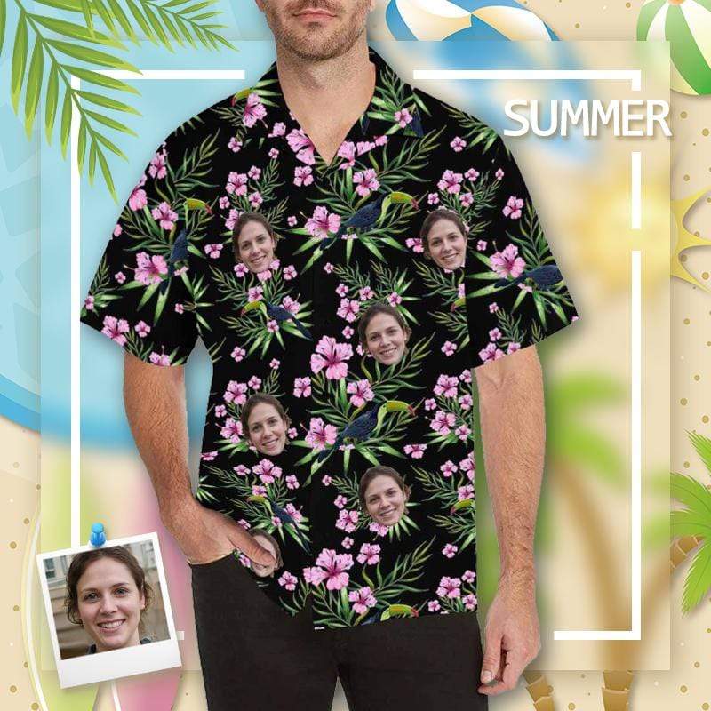 Custom Face Pink Flowers All Over Print Hawaii Shirt Ha46514