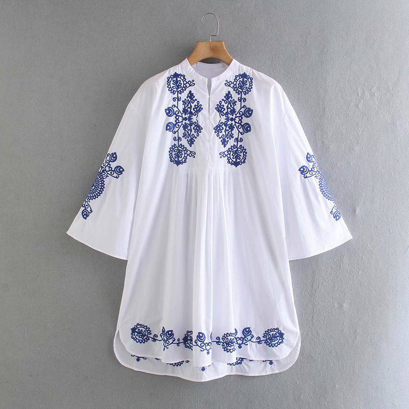 Za 2021 White Mini Dress Woman Embroidered Pleated Short Summer Dress Women Asymmetric Hem Long Sleeve Vintage Dresses alx